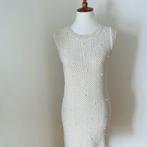 Zara Knit Pearl Beaded Shimmer Sleeveless Dress